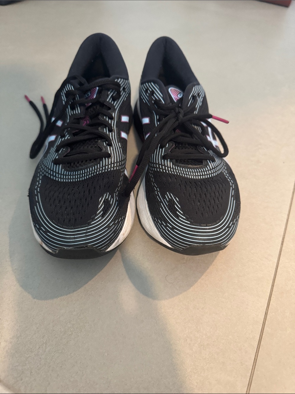Asics Black and White Women's Running Sneakers with Pink Accents
